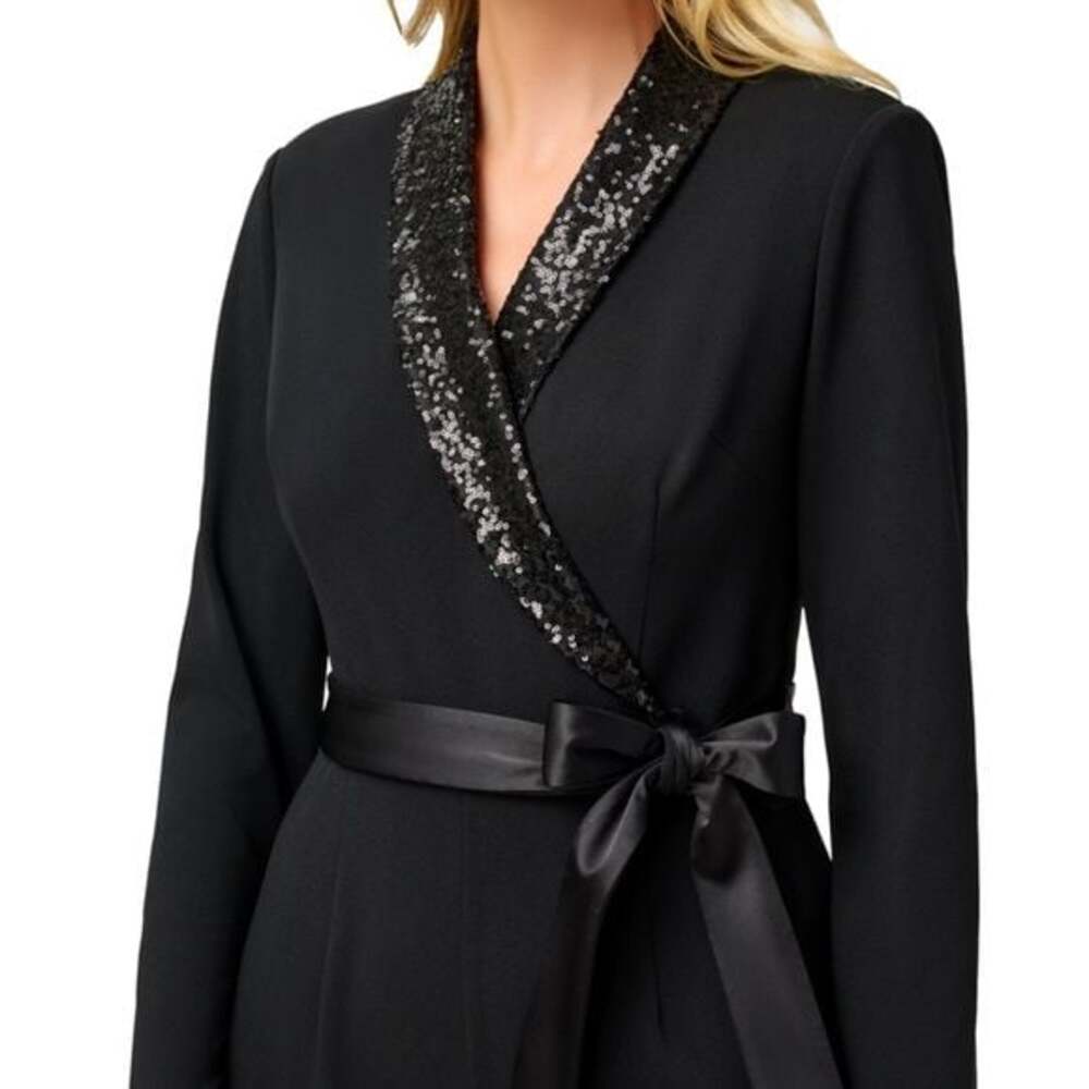 Adrianna Papell Black Sequin Wrap Jumpsuit - Picture 2 of 2
